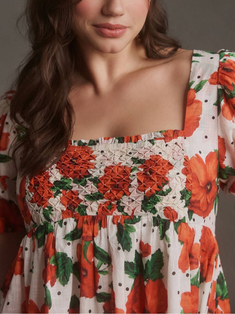 Maeve Anthropologie Square-Neck Smocked Floral Babydoll Dress - Picture 3 of 10